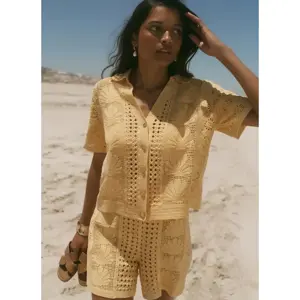 Mint Velvet Yellow Cotton Crochet Shirt